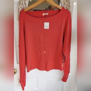Free People Coral Red Lightweight Scoop Neck Sweater (See Description)